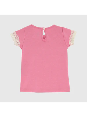 POLERA ROSA ENCAJE ALGODÓN PERUANO  (12 MESES)