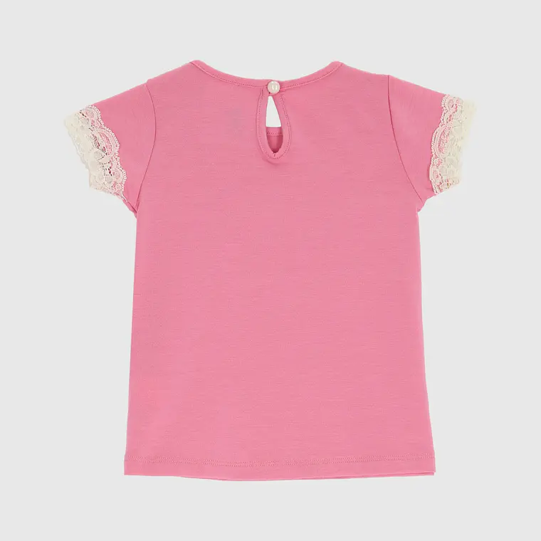 POLERA ROSA ENCAJE ALGODÓN PERUANO  (12 MESES) 2
