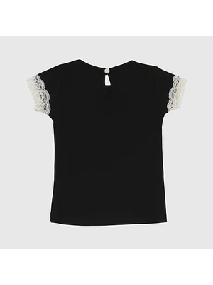 POLERA NEGRA ENCAJE ALGODÓN PERUANO  (12 MESES)