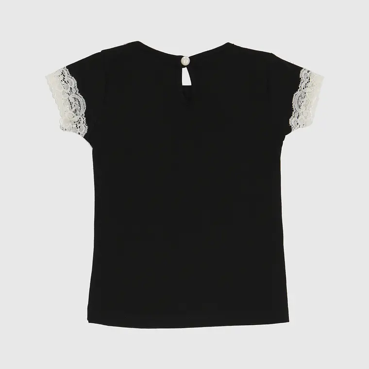 POLERA NEGRA ENCAJE ALGODÓN PERUANO  (12 MESES) 2
