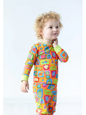 CONJUNTO PIJAMA NARANJO FRUTAS ALGODÓN PERUANO (18 MESES)