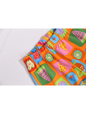 CONJUNTO PIJAMA NARANJO FRUTAS ALGODÓN PERUANO (18 MESES)