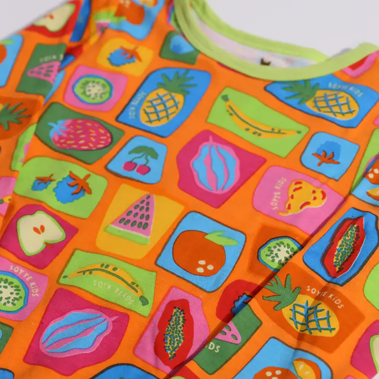 CONJUNTO PIJAMA NARANJO FRUTAS ALGODÓN PERUANO (18 MESES) 3