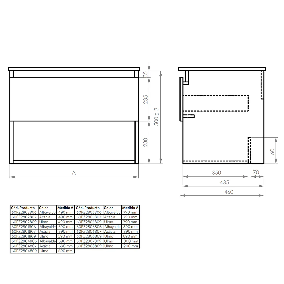 MUEBLE ZOE 70X46/COLOR ACACIA/CUBIERTA Y MUEBLE (SIN GRIFERÍA) 7