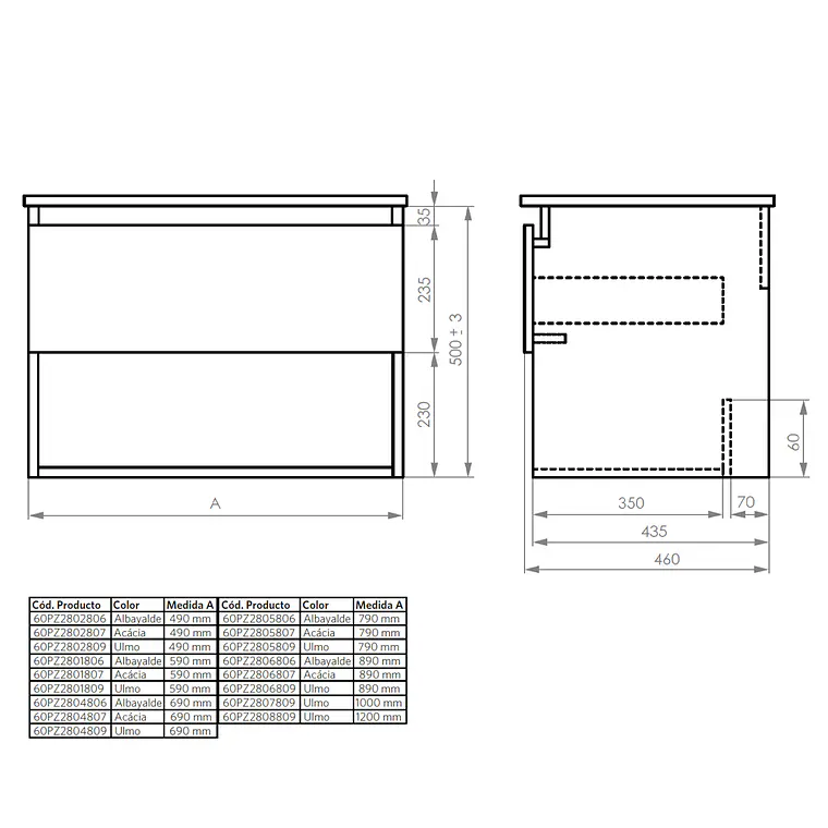 MUEBLE ZOE 70X46/COLOR ACACIA/CUBIERTA Y MUEBLE (SIN GRIFERÍA) 7