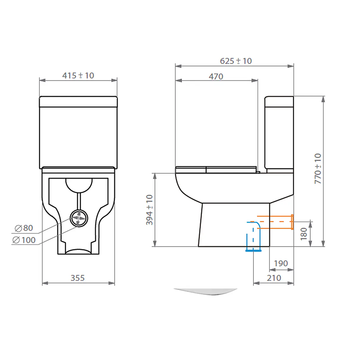 TAZA Y ESTANQUE WC ATOS VERTICAL CON ASIENTO, FIJACIONES Y MANGUITO EXCÉNTRICO 90 MM. 2