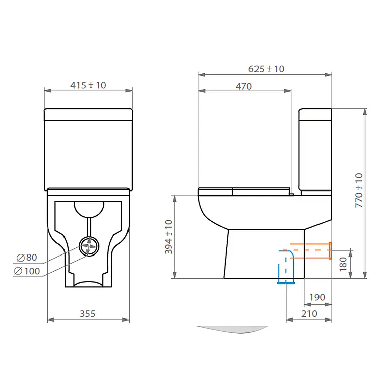 TAZA Y ESTANQUE WC ATOS VERTICAL CON ASIENTO, FIJACIONES Y MANGUITO EXCÉNTRICO 90 MM. 2