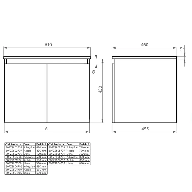 MUEBLE AMELIE 70X46/ COLOR ULMO/CUBIERTA Y MUEBLE (SIN GRIFERÍA) 2
