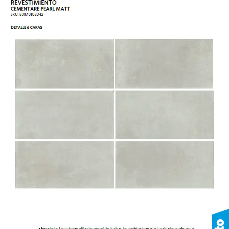 CAJA 1,44 m2 CEMENTARE PEARL MATT GRES MATE 30X60 RT/($9.715/m2)  6