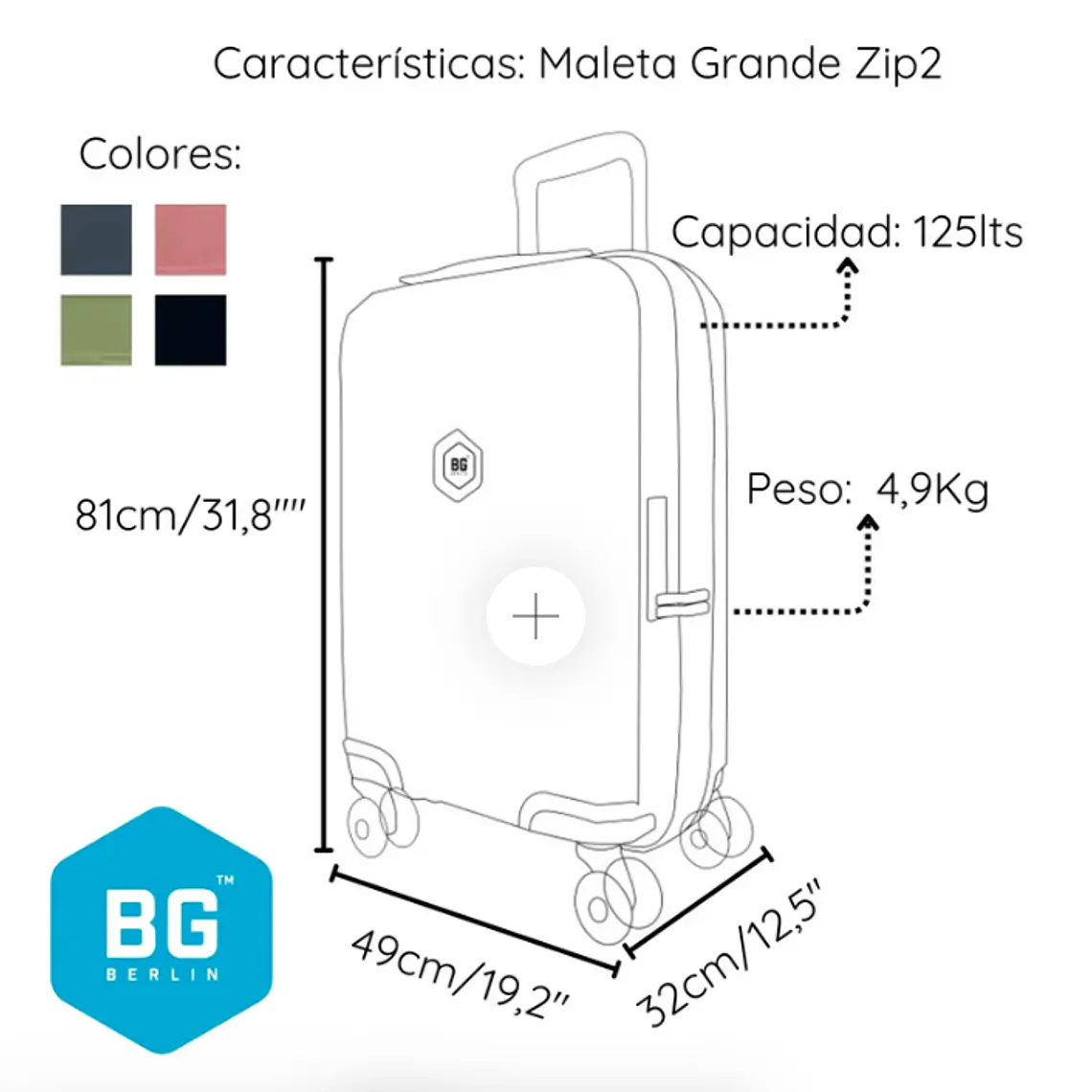 MALETA GRANDE (23 KG/125 LTS) BG BERLIN ZIP - CIERRE SEGURO  8