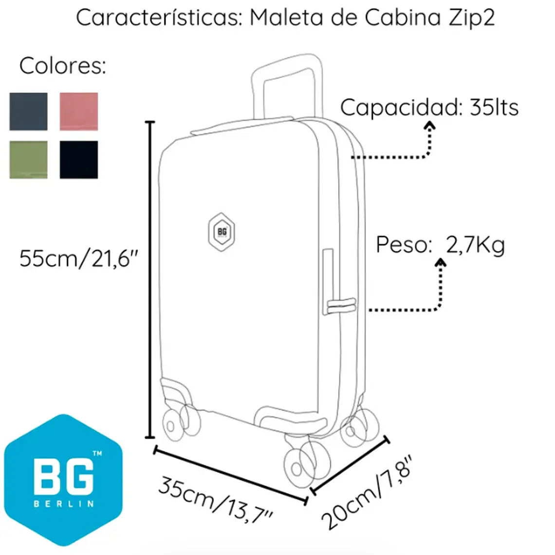 MALETA DE CABINA (10 KG/35 LTS) BG BERLIN ZIP - CIERRE SEGURO 7