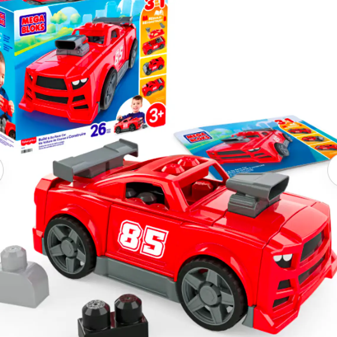 MEGA BLOKS JUGUETE DE CONSTRUCCIÓN 3 EN 1 AUTO ARMA Y ACELERA 2