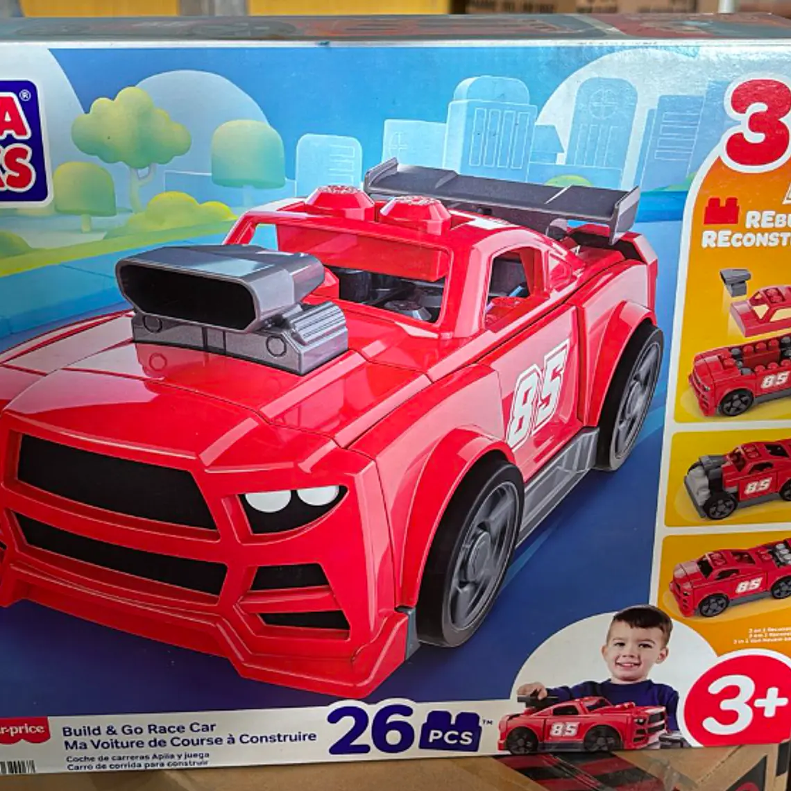 MEGA BLOKS JUGUETE DE CONSTRUCCIÓN 3 EN 1 AUTO ARMA Y ACELERA 1