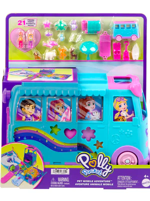 POLLY POCKET SET DE JUEGO AVENTURA SOBRE RUEDAS CON MASCOTAS