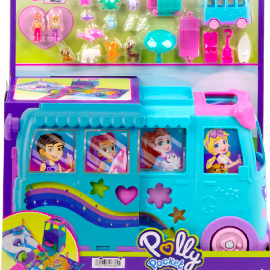 POLLY POCKET SET DE JUEGO AVENTURA SOBRE RUEDAS CON MASCOTAS 1