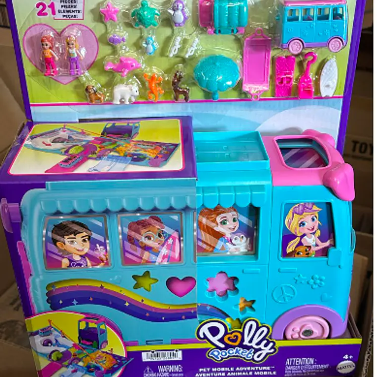 POLLY POCKET SET DE JUEGO AVENTURA SOBRE RUEDAS CON MASCOTAS 3