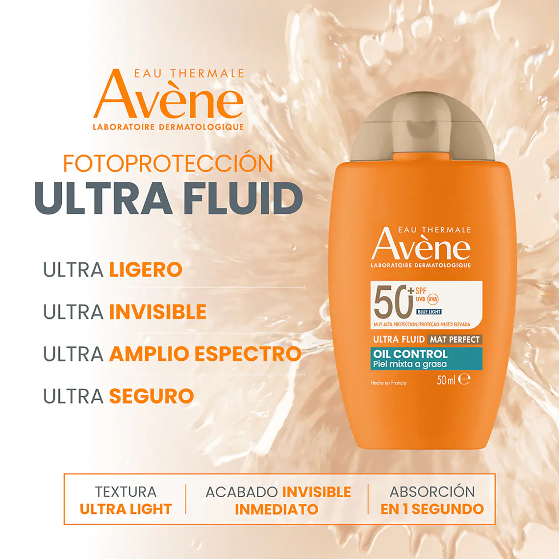 AVENE SOLAR ULTRA-FLUID OIL CONTROL CON COLOR SPF50+ (50 ML) I VENCE: 31-03-2028 10