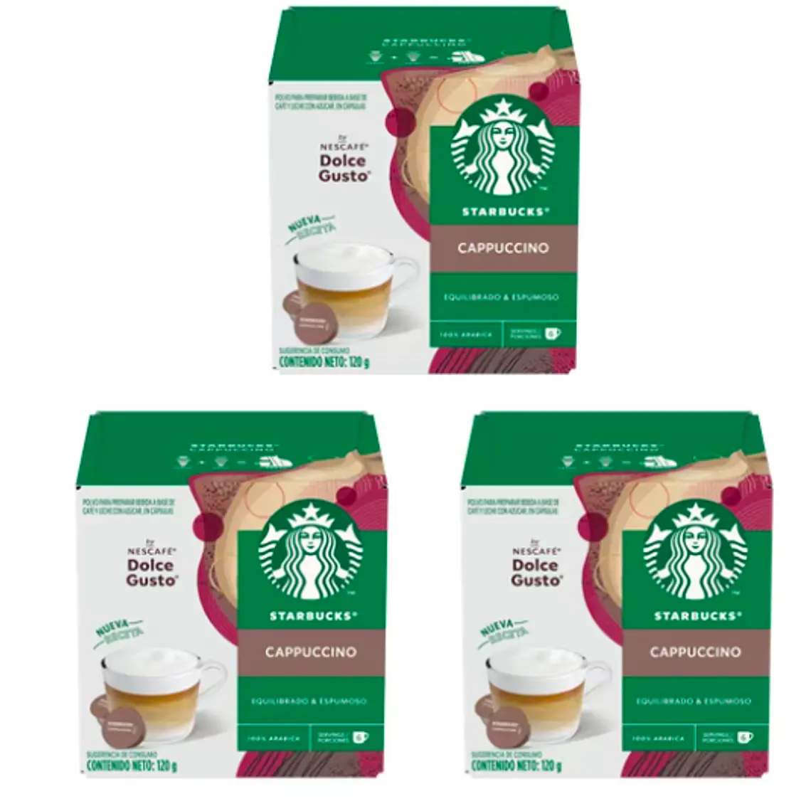 PACK 3 CAJAS (36 CÁPSULAS) STARBUCKS DOLCE GUSTO CAPPUCCINO - $5.663 POR CAJA (VENCE: 31-07-26) 1