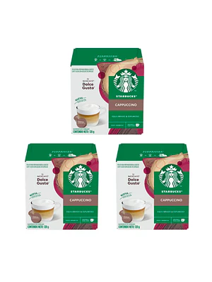 PACK 3 CAJAS (36 CÁPSULAS) STARBUCKS DOLCE GUSTO CAPPUCCINO - $5.663 POR CAJA (VENCE: 30-06-26)