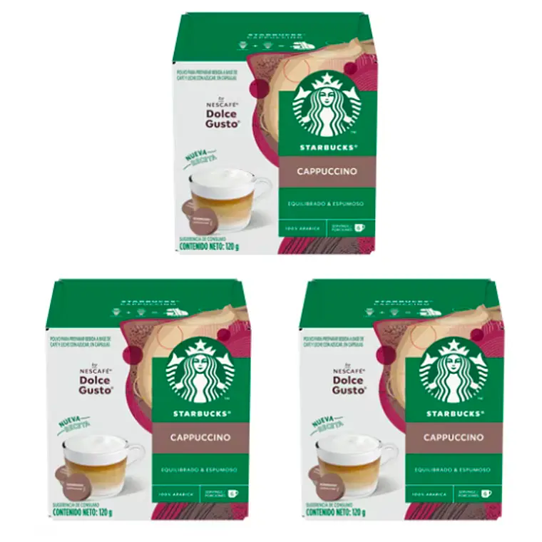 PACK 3 CAJAS (36 CÁPSULAS) STARBUCKS DOLCE GUSTO CAPPUCCINO - $5.663 POR CAJA (VENCE: 30-06-26) 1