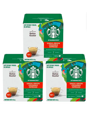 PACK 3 CAJAS (36 CÁPSULAS) STARBUCKS DOLCE GUSTO ESPRESSO COLOMBIA - $5.663 POR CAJA (VENCE: 31-07-26)
