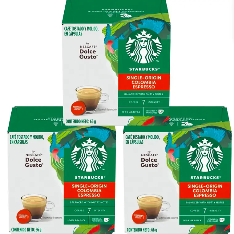 PACK 3 CAJAS (36 CÁPSULAS) STARBUCKS DOLCE GUSTO ESPRESSO COLOMBIA - $5.663 POR CAJA (VENCE: 31-07-26) 1