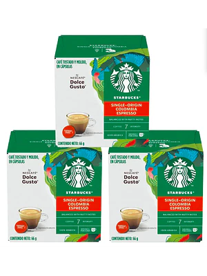 PACK 3 CAJAS (36 CÁPSULAS) STARBUCKS DOLCE GUSTO ESPRESSO COLOMBIA - $5.663 POR CAJA (VENCE: 30-06-26)