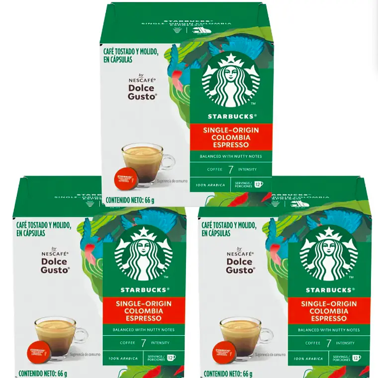 PACK 3 CAJAS (36 CÁPSULAS) STARBUCKS DOLCE GUSTO ESPRESSO COLOMBIA - $5.663 POR CAJA (VENCE: 30-06-26) 1
