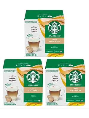 PACK 3 CAJAS (36 CÁPSULAS) STARBUCKS DOLCE GUSTO LATTE MACCHIATO -$5.663 POR CAJA (VENCE: 30-06-26)