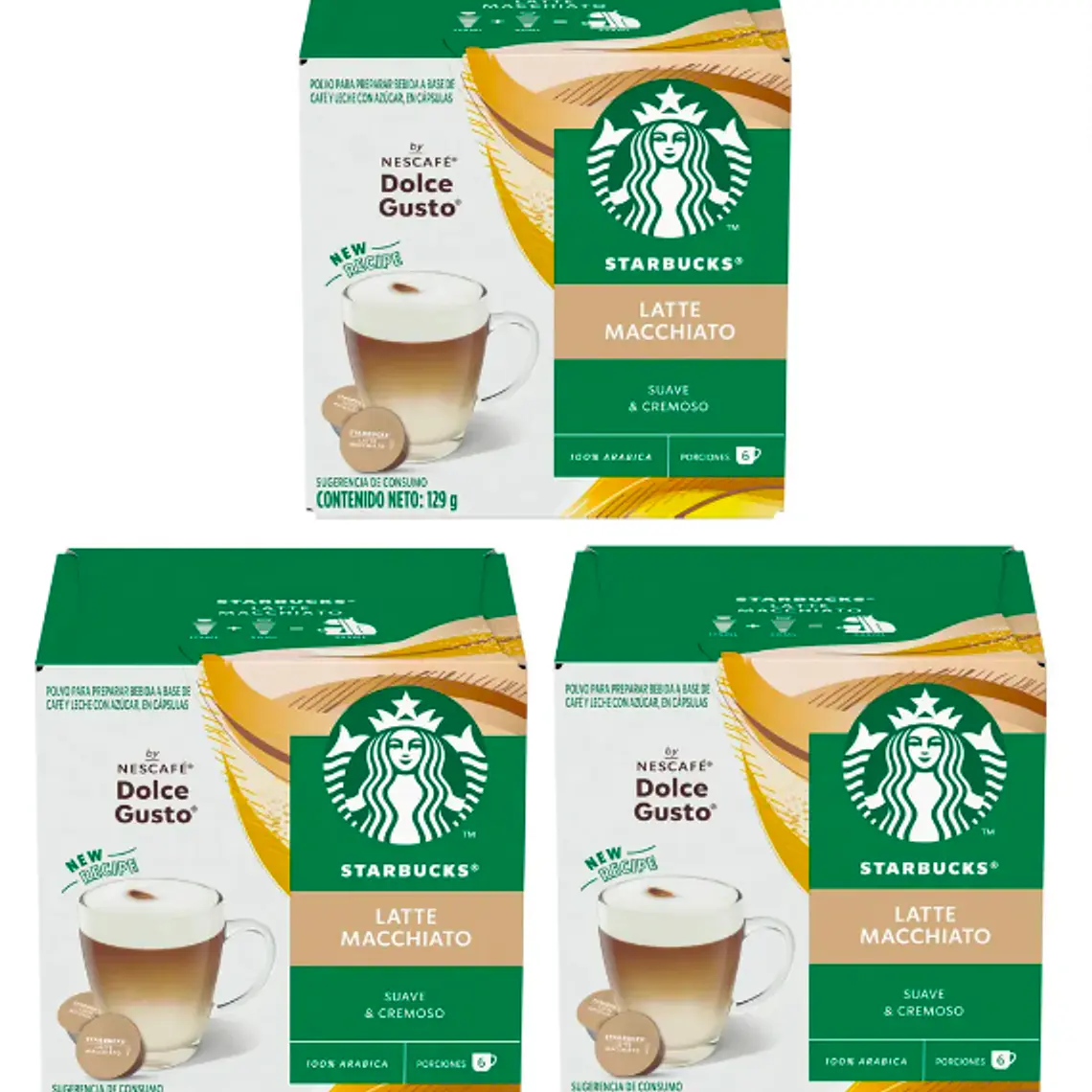 PACK 3 CAJAS (36 CÁPSULAS) STARBUCKS DOLCE GUSTO LATTE MACCHIATO -$5.663 POR CAJA (VENCE: 30-06-26) 1