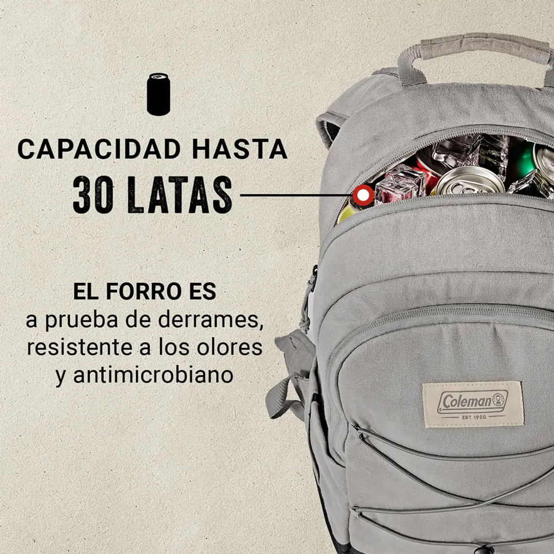 MOCHILA COOLER COLEMAN BACKROADS 30 LATAS  GRIS 3
