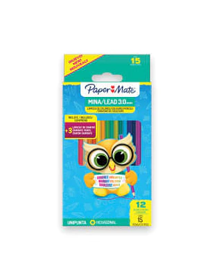 LAPICES DE COLOR HEXAGONALES CAJA 12 + 3 GRAFITOS PAPERMATE 
