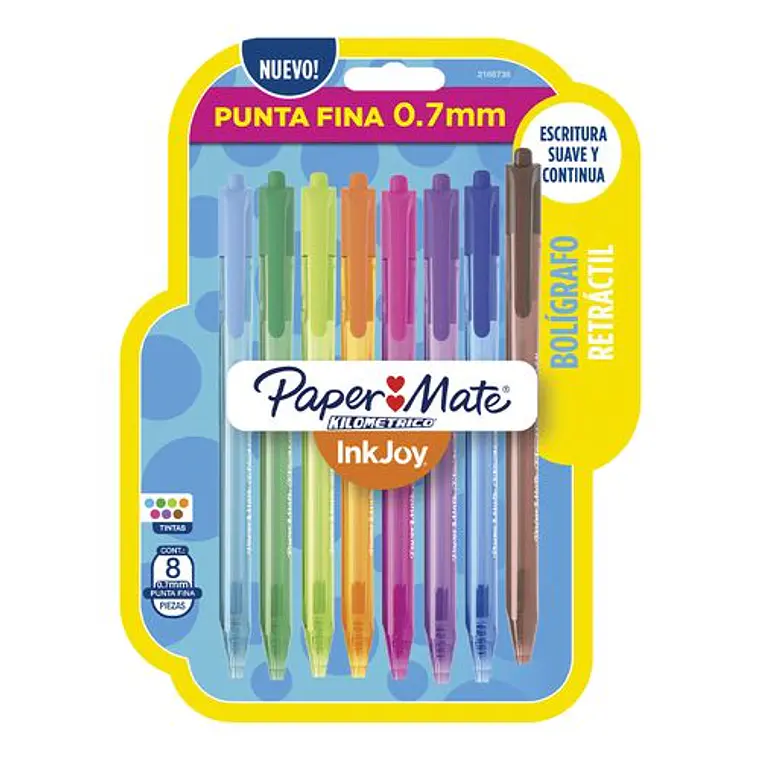 BOLÍGRAFO PAPER MATE KILOMÉTRICO PUNTA FINA/8 COLORES SURTIDOS 1