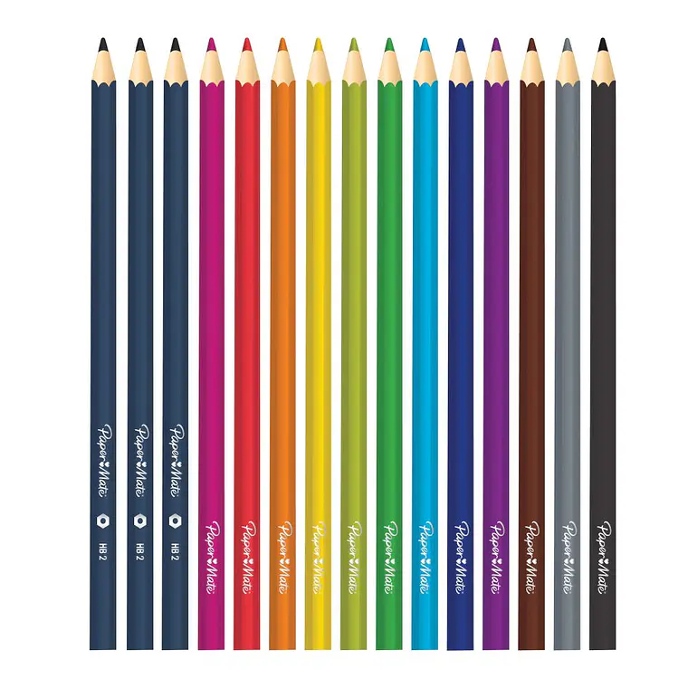 LAPICES DE COLOR HEXAGONALES CAJA 12 + 3 GRAFITOS PAPERMATE  3