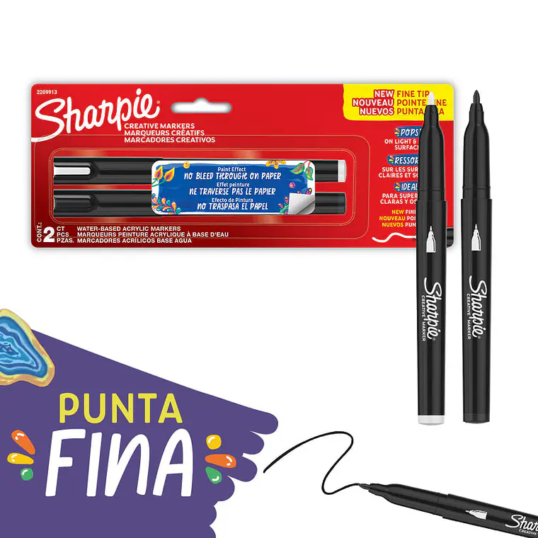 SET 2 MARCADORES ACRÍLICOS SHARPIE PUNTA FINA BLANCO Y NEGRO 1