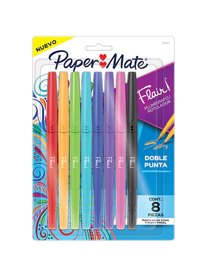 SET 8 MARCADORES PAPER MATE FLAIR DOBLE PUNTA / COLORES SURTIDOS