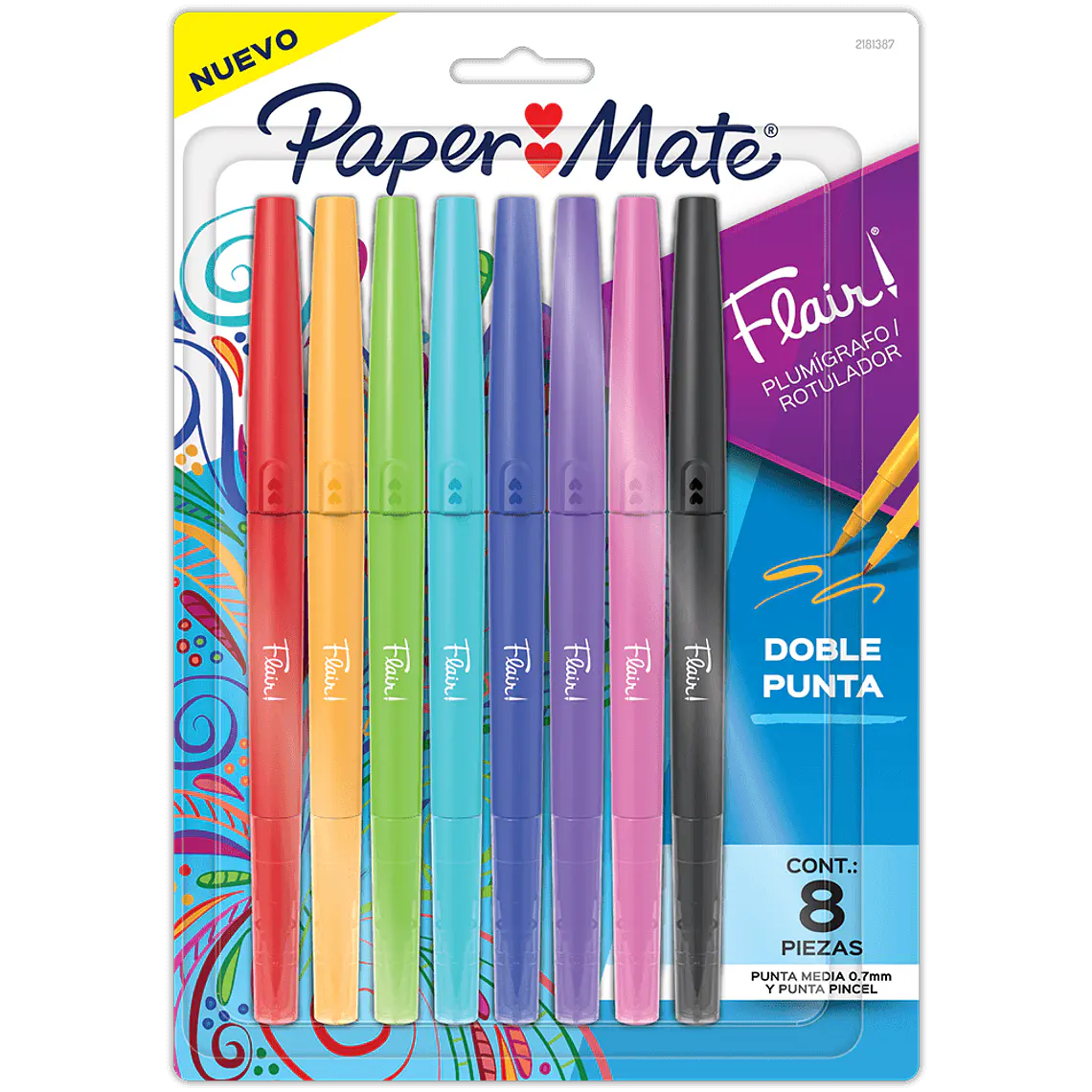SET 8 MARCADORES PAPER MATE FLAIR DOBLE PUNTA / COLORES SURTIDOS 1