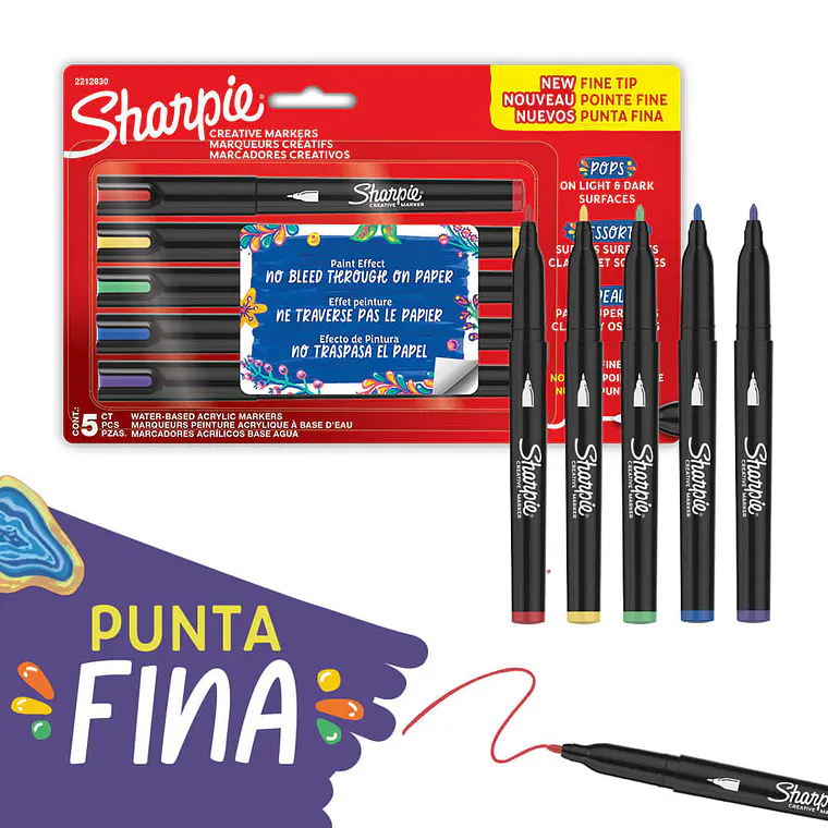 MARCADORES ACRÍLICOS / PUNTA FINA / COLORES CORE / 5U 1