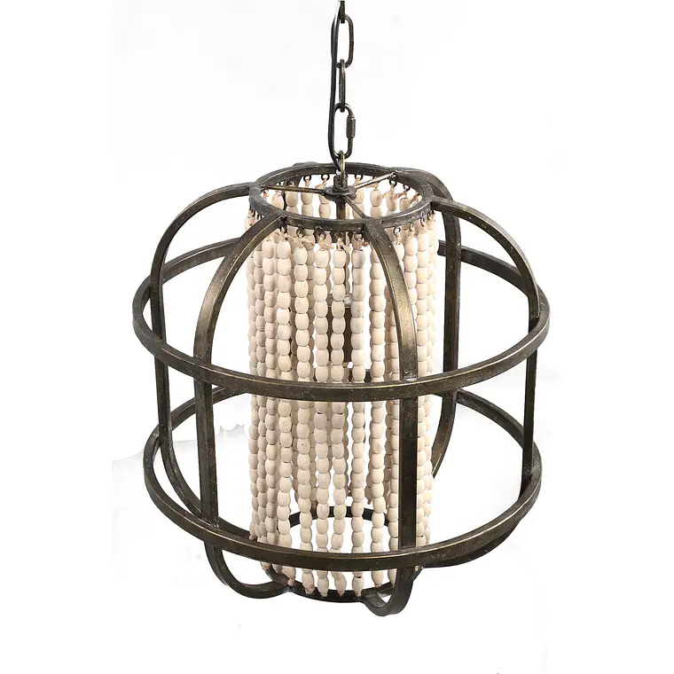 LÁMPARA DE COLGAR - CUBIERTA DE METAL REDONDA CON LÍNEAS DE CUENTAS ENTRELAZADAS (152L x 42H CM) 1