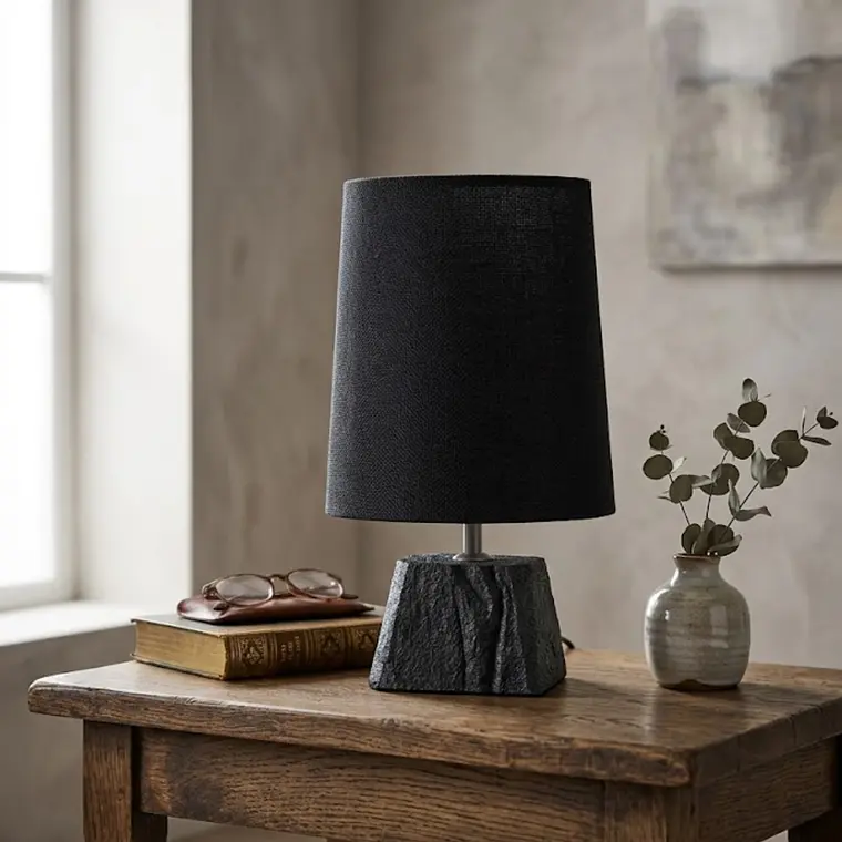 LAMPARA - BASE DE MADERA NEGRA CON PANTALLA OVALADA NATURAL (21A X 10P X 38H CM) 2