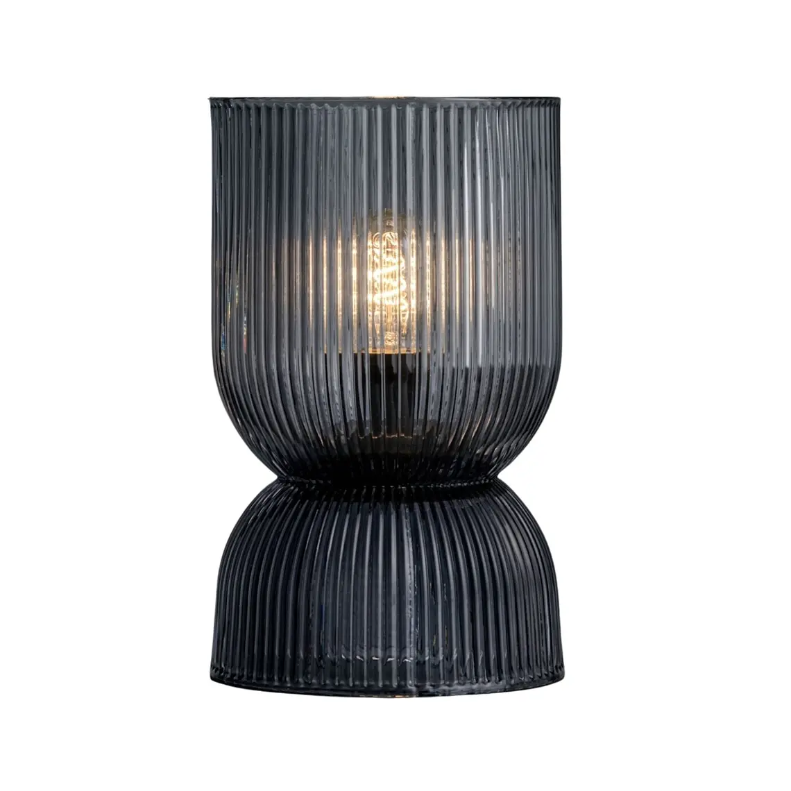 LÁMPARA LED VIDRIO GRIS ESTRIADO A PILA (12D X 19H CM) 1