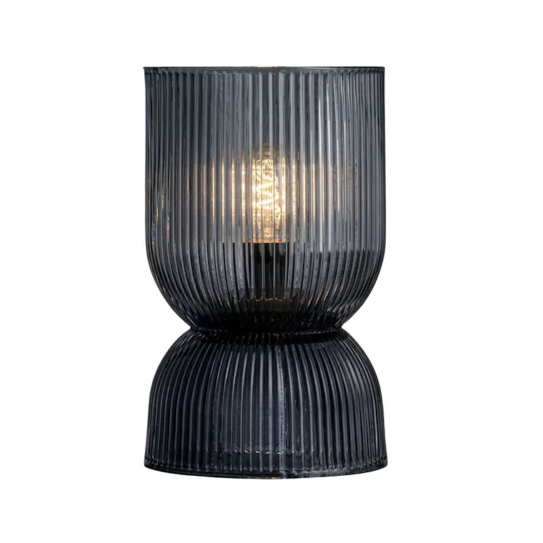 LÁMPARA LED VIDRIO GRIS ESTRIADO A PILA (12D X 19H CM) 1