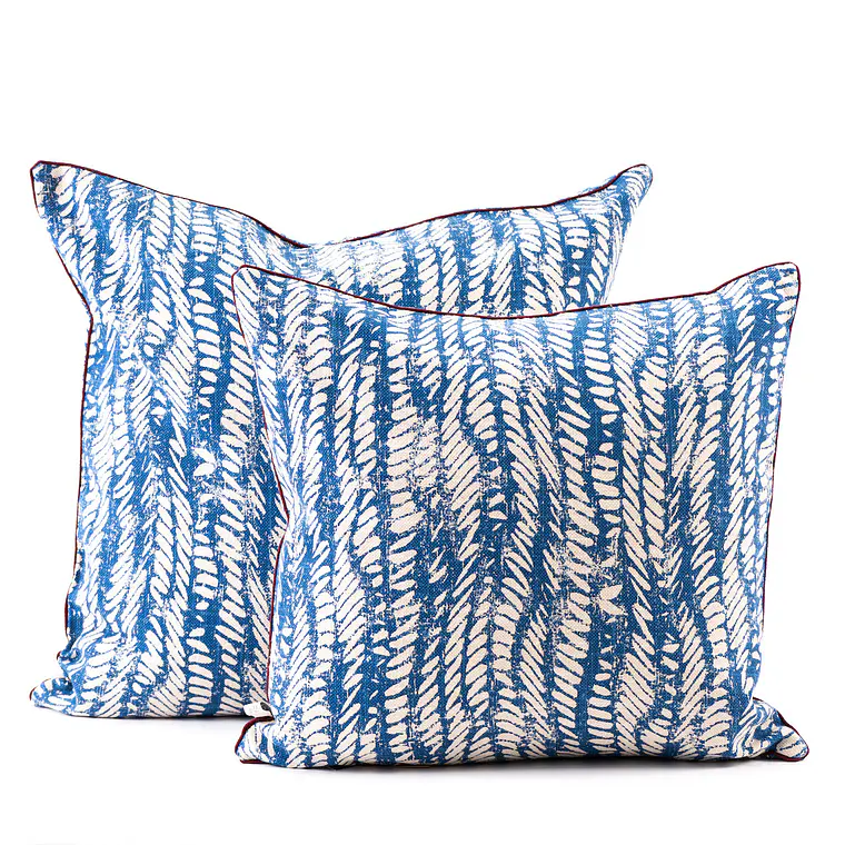 COJÍN - LINO BEIGE HOJAS AZULES VIVO CREMA (50 X 50 CM) 3