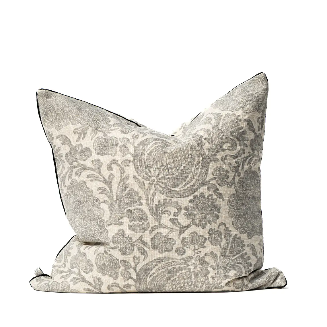 COJIN - LINO CREMA CON VIÑEDO GRIS VIVO NEGRO (60 X 60 CM) 1