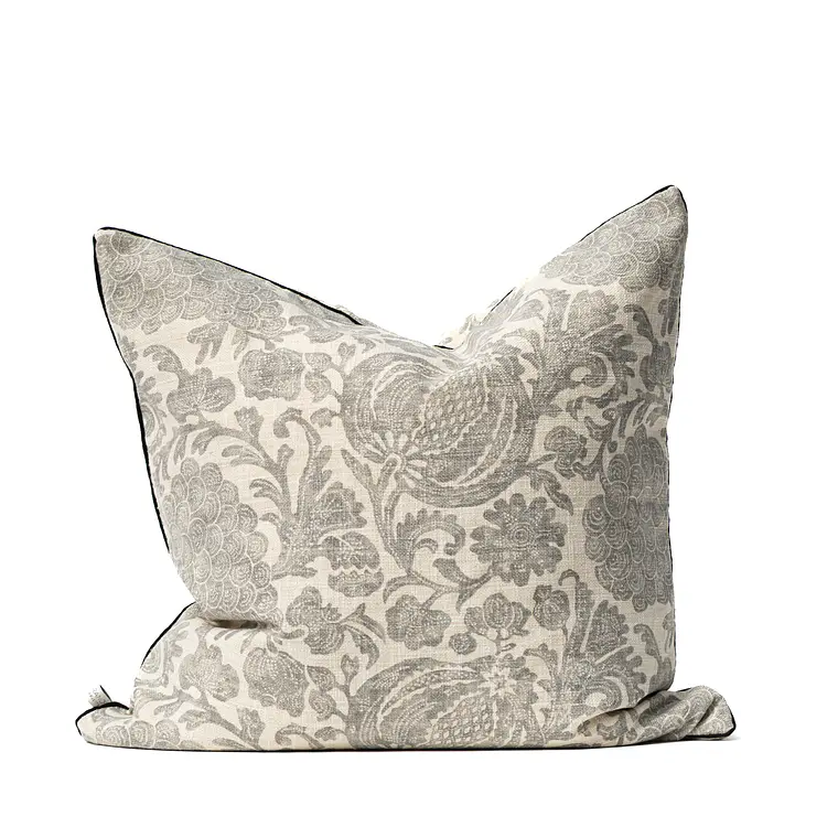 COJIN - LINO CREMA CON VIÑEDO GRIS VIVO NEGRO (60 X 60 CM) 1