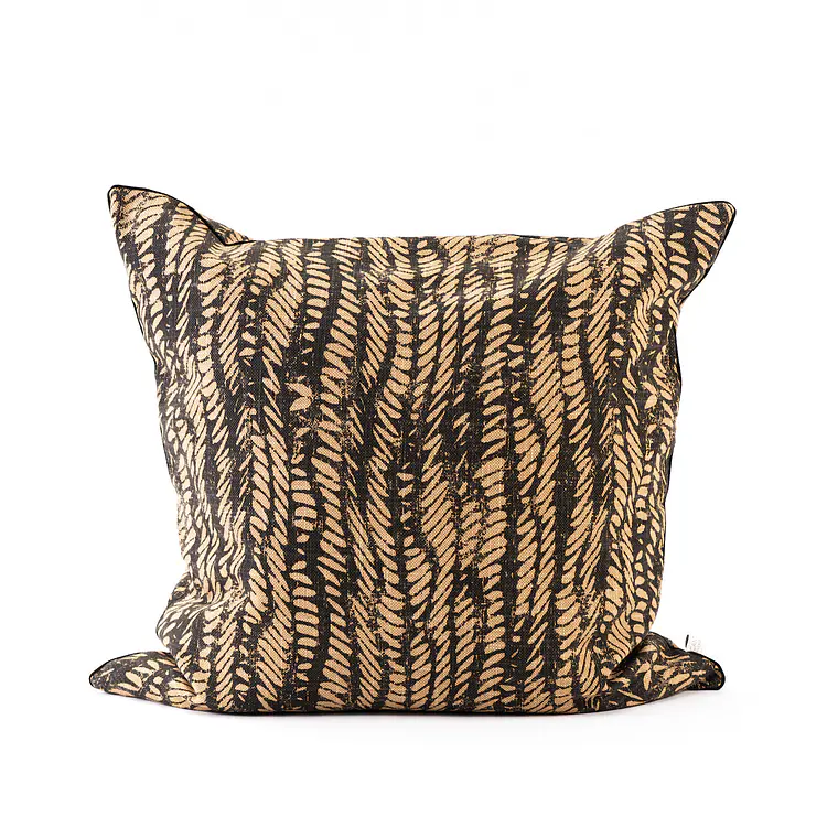 COJÍN - LINO NEGRO HOJAS BEIGE VIVO NEGRO (60 X 60 CM) 1
