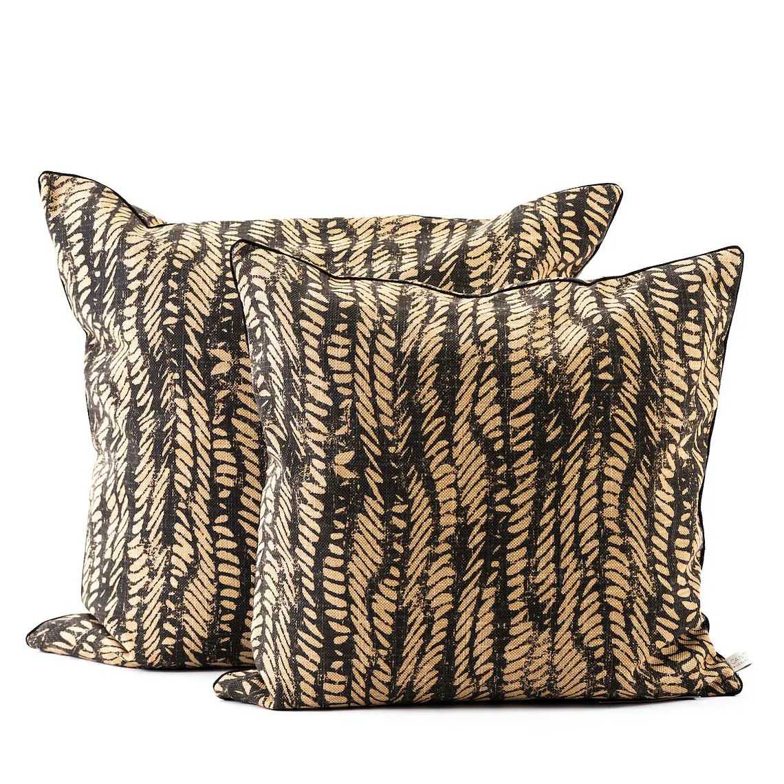COJÍN - LINO NEGRO HOJAS BEIGE VIVO NEGRO (60 X 60 CM) 2