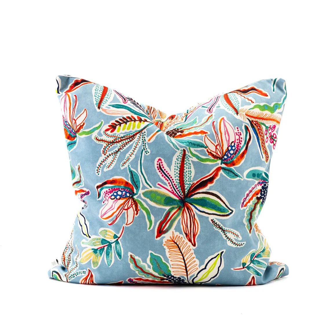 COJIN - OUTDOOR FLORES FONDO CELESTE VIVO CREMA (60 X 60 CM) 1