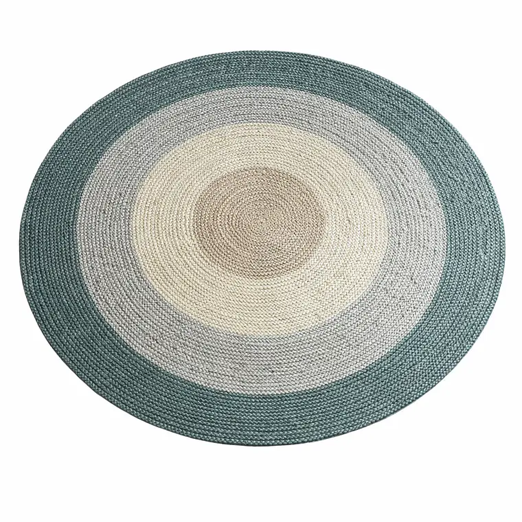 ALFOMBRA - REDONDA LÍNEAS NATURAL VERDES YUTE (200 CM) 1