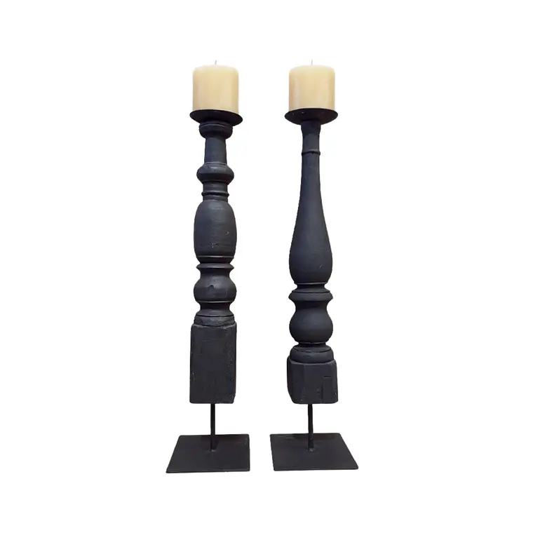 CANDELABRO MADERA TALLADA NEGRO (15D X 65H CM) 2